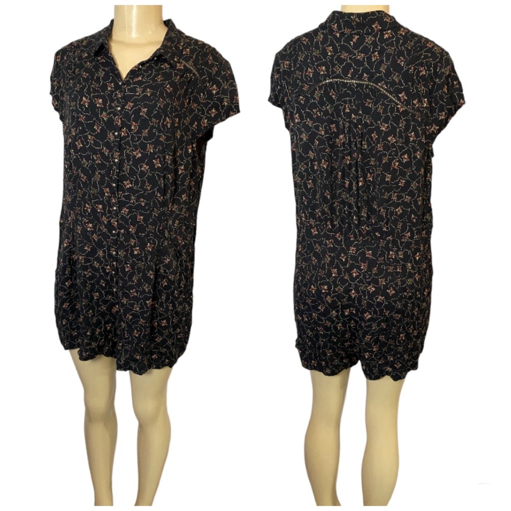 Free People Romper Women's Medium Debby Dot Black Floral Hippie Boho Cottage - Picture 1 of 9